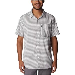 Columbia Omni Shade Striped Short Sleeve Button Down Shirt Gray Men’s Size L